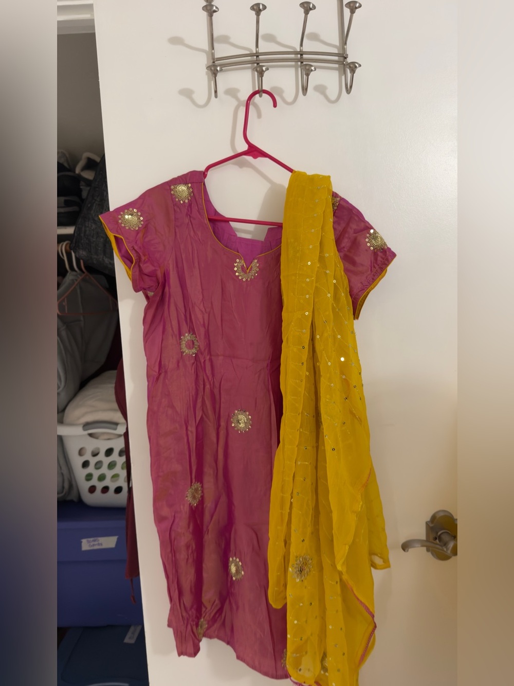 Pink and yellow embroidered Salwar Suit